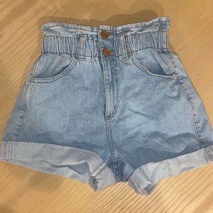 High waisted light denim shorts